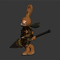 Armored Rabbit Toy Figure With Red Eyes Holding Spiked Weapon