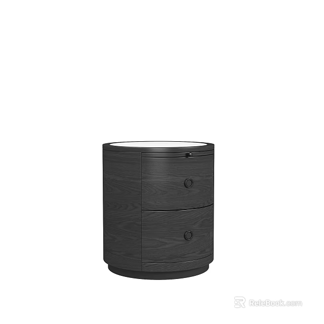 Modern Black Wooden Nightstand With Two Drawers And Round Top Design 3d model 