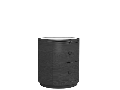 Modern Black Wooden Nightstand With Two Drawers And Round Top Design 3d model