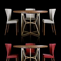 Modern Round Wooden Dining Table With Gold Metal Frame And White Red Upholstered Chairs