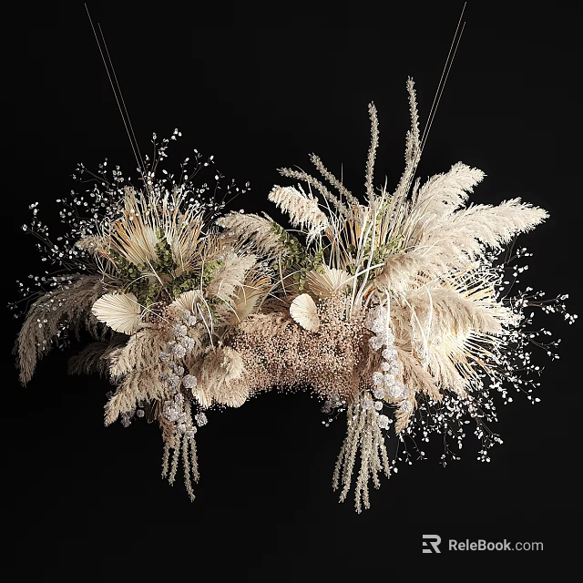 Natural Decorative Ornament Set With Dried Grass Pampas Feathers And Elegant Hanging Design 3d model 