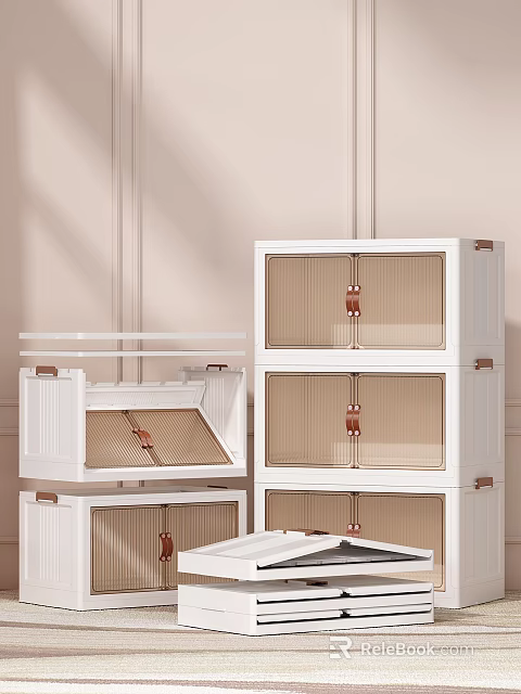 Elegant Modern Stackable White Storage Boxes With Brown Buckles And Woven Doors 3d model 