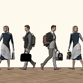 Group of business people walking with suitcases in modern wooden floor and white wall setting