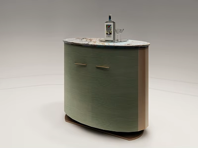Modern Green Decorative Cabinet With Marble Top And Wine Glass On Wooden Body 3d model