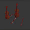 Two Wooden Violins With Matching Bows As Elegant Household Items