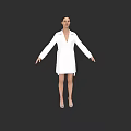 Woman In White Coat Standing With Arms Outstretched On Black Background
