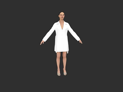 Woman In White Coat Standing With Arms Outstretched On Black Background 3d model