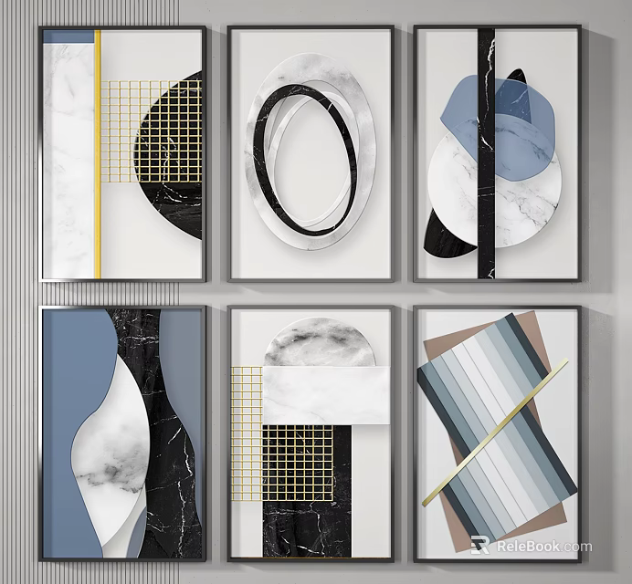 Modern Abstract Wall Art With Geometric Shapes Marble Patterns And Framed Designs 3d model