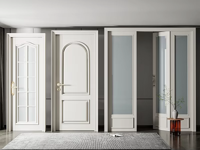 Modern White Hinged Doors With Glass Panels And Paneled Design In Home Interior 3d model