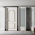 Modern White Hinged Doors With Glass Panels And Paneled Design In Home Interior