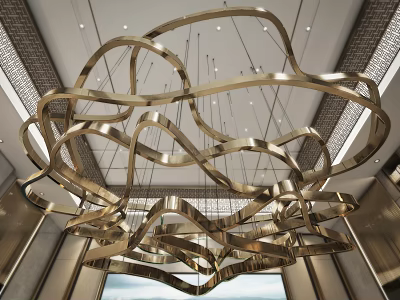 Luxury Sales Office Interior With Modern Metallic Artistic Chandelier And Spacious Design 3d model