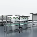 Industrial Laboratory Workbenches With Metal Frame Green Top And Equipment Shelves Stools