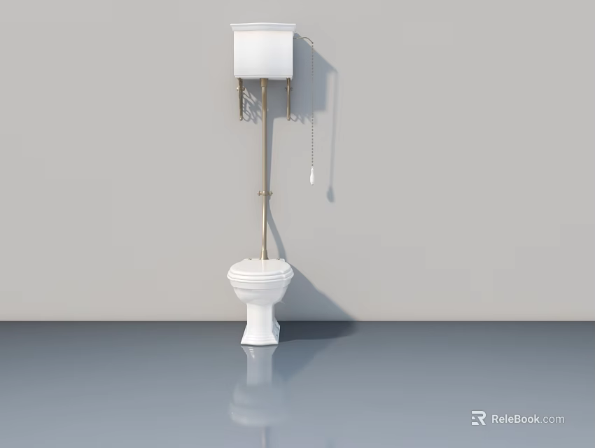 Swing Door Design For Vintage Bathroom With White Toilet And Gray Walls 3d model 