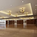 Spacious Dance Studio Interior Design With Wooden Floors Walls And Chandeliers
