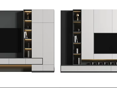 Modern TV Stand Design With Storage Shelves And LED Lighting Finish 3d model