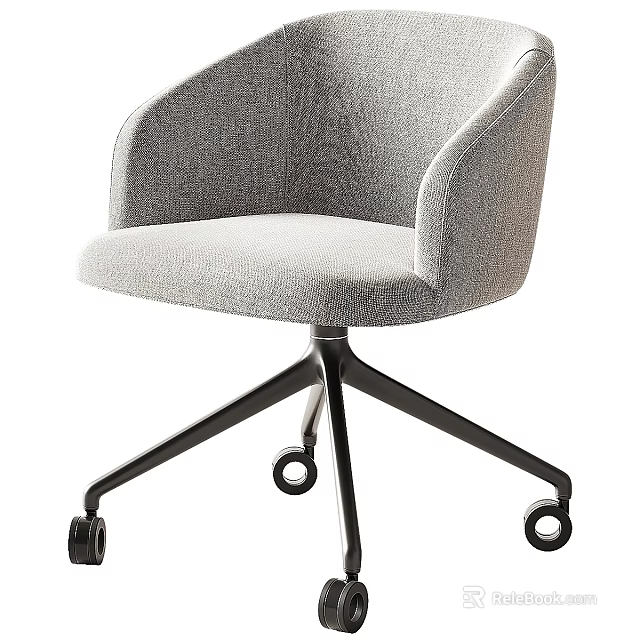 Modern Minimalist Table And Chair Set With Gray Fabric Armrest Chair And Black Metal Casters 3d model 