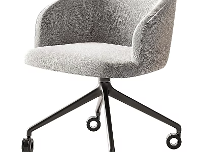 Modern Minimalist Table And Chair Set With Gray Fabric Armrest Chair And Black Metal Casters 3d model