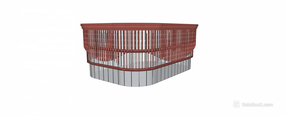 Red Curved Railing Structure With Gray Base And Vertical Bars Design 3d model