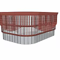 Red Curved Railing Structure With Gray Base And Vertical Bars Design 3d model