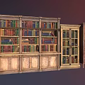 Vintage Wooden Bookcase Collection With Open Shelves And Glass Doors Filled With Books