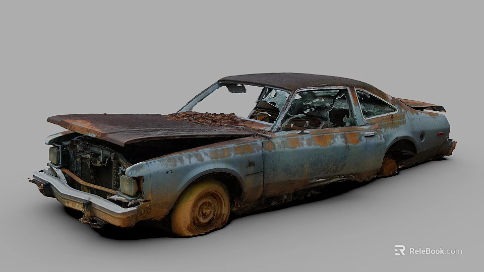 Abandoned Rusty Old Car With Faded Paint Broken Windows And Rusty Body 3d model 