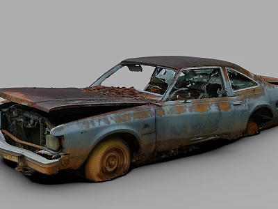 Abandoned Rusty Old Car With Faded Paint Broken Windows And Rusty Body 3d model