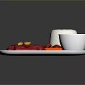 Plated Food With Herbed Rice Sliced Red Meat Carrots And Soup