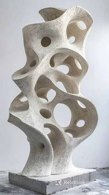 Abstract Sculpture Carving With Curved Hollow Patterns And Textured Stone Surface 3d model