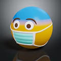Cute Emoji Ball Wearing Face Mask With Big Eyes Eyebrows Blue Yellow Pink Gradient Colors