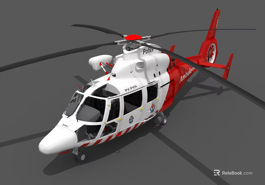 Red and White Rescue Helicopter with Rotors and Emergency Service Features 3d model 