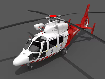 Red and White Rescue Helicopter with Rotors and Emergency Service Features 3d model