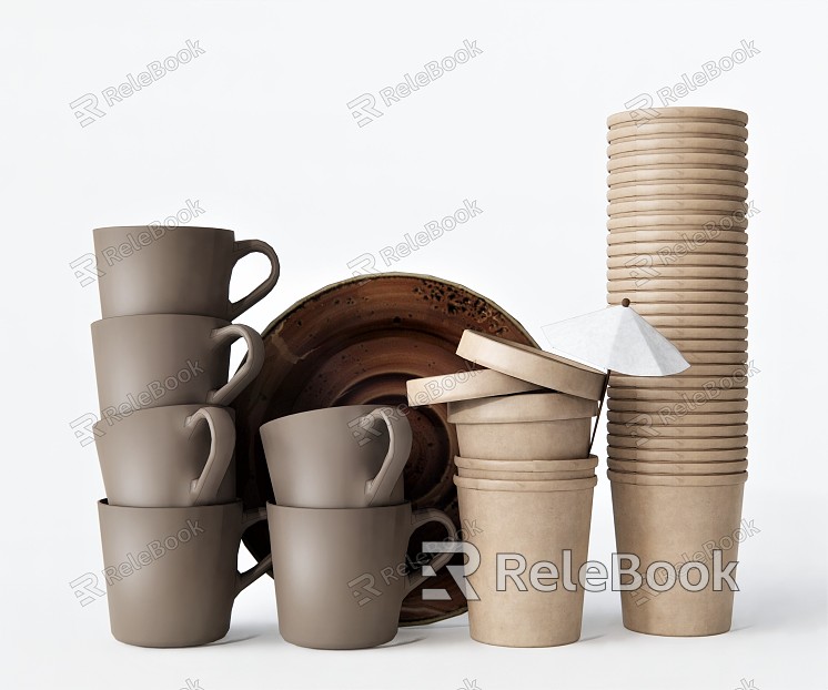 Modern Cup Tableware Tea Cup Mug Paper Cup Plate with Cup model