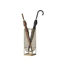 Simple Modern Golden Metal Umbrella Stand With Two Light And Dark Colored Umbrellas