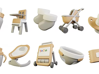 Safe And Comfortable Baby Crib For Nursery With Essential Baby Gear Items 3d model