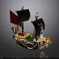Colorful Lego Pirate Ship Model With Black Sails Skull Flags And Yellow Figurehead