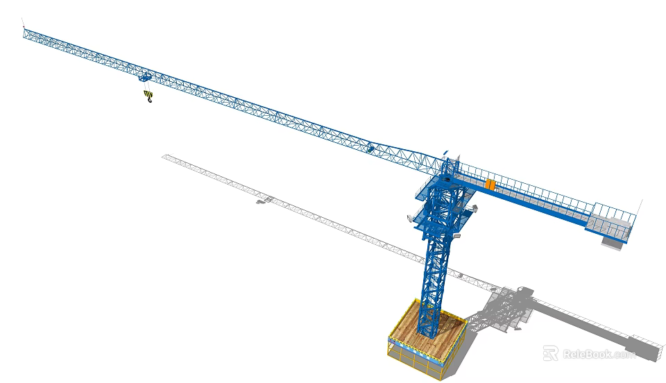 Blue Tower Crane As Building Component With Boom Hook And Wooden Base On Construction Site 3d model 