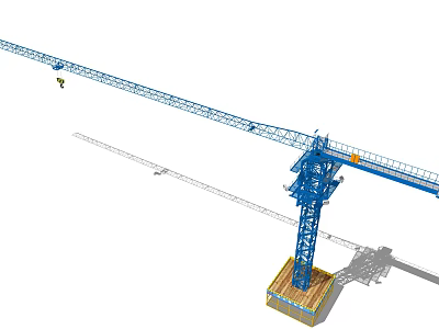 Blue Tower Crane As Building Component With Boom Hook And Wooden Base On Construction Site 3d model