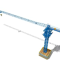 Blue Tower Crane As Building Component With Boom Hook And Wooden Base On Construction Site