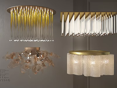 Elegant Modern Ceiling Lights with Glass Tassel Petal Shaped Cylindrical Designs and Gold Frames 3d model