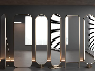 Multiple Modern Decorative Mirrors With Gold Frames And Unique Shapes For Interior Design 3d model