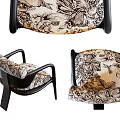 Elegant Floral Patterned Leisure Chair With Dark Wooden Frame And Soft Cushion