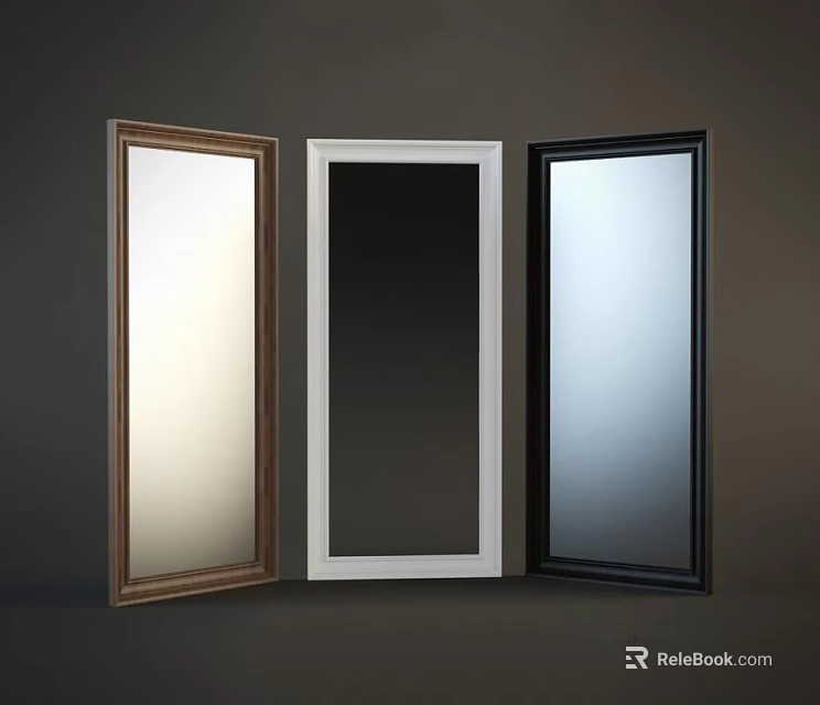 Three Stylish Mirrors with Brown White and Black Frame Colors 3d model 