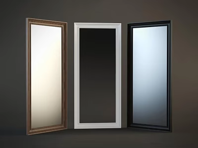 Three Stylish Mirrors with Brown White and Black Frame Colors 3d model