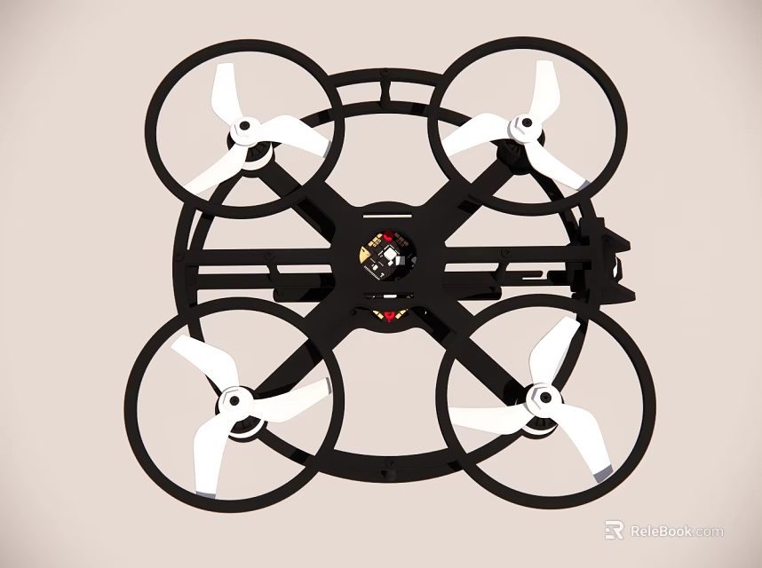 Black Frame Quadcopter Drone With Four White Propellers And Central Design 3d model