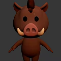 Cute 3D Cartoon Red Pig Character With Black Eyes And Yellow Tusks