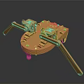 Shiny Golden Mechanical Device With Metal Components And Reflective Base