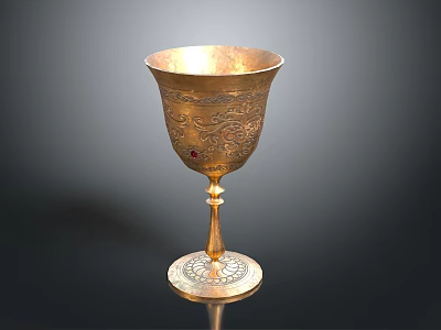 Golden Decorative Goblet With Intricate Carvings And Exquisite Base Design 3d model