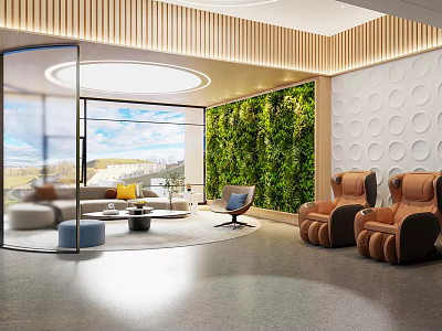 Modern Lounge Area Interior With Living Plant Wall Sofa And Armchairs 3d model