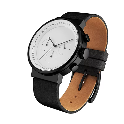 Minimalist White Dial Watch With Black Case Leather Strap And Brown Lining 3d model
