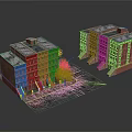 Red Brick Apartment Buildings With Gray Roofs Street Scene Trees And Fallen Leaves